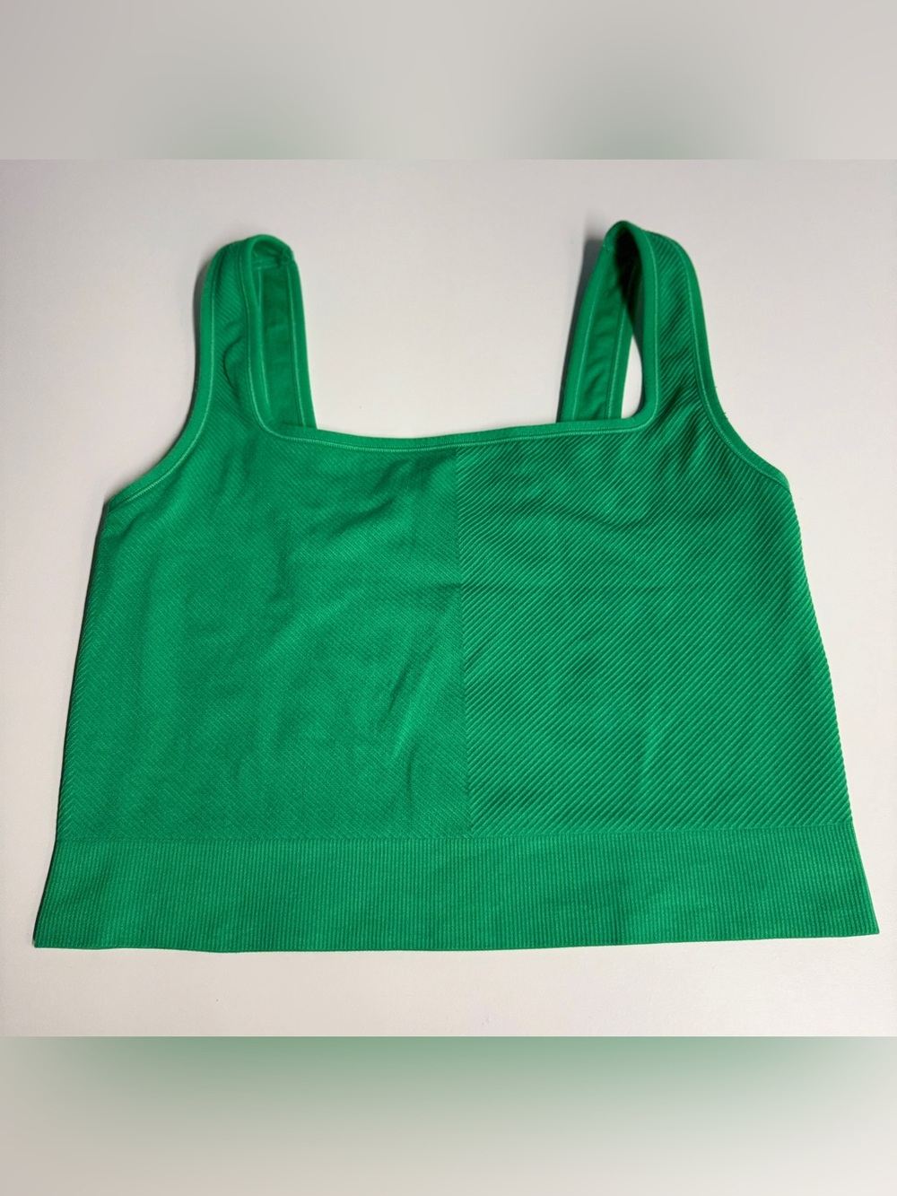 all in motion Green Ribbed Square Neck Tank Top